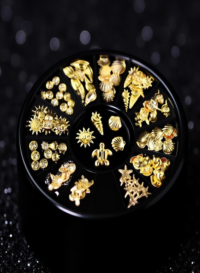WaigN 2 Box 12 Styles Golds Nail Art Metal Studs Golds Metallic 3D Pieces Rivet Palm Tree Turtles Marine Life Charms for Summer Beach Ocean Manicure DIY Acrylic Nails Design Supply (Gold Ocean Studs) - Image 3